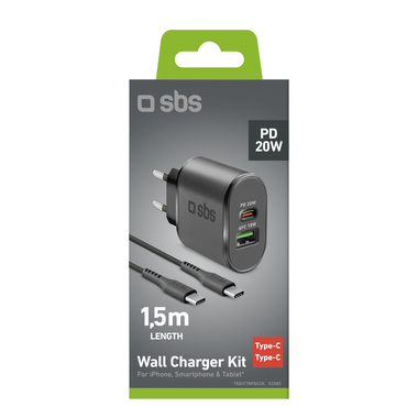 Caricatore da muro 20W e cavo USB-C da 1,5m