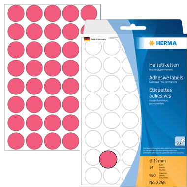 HERMA Etiquettes ronde 19mm 2256 rouge 960 pcs.