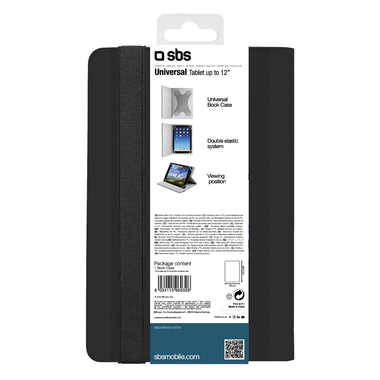 Étui livre universel Book avec fonction stand pour tablette jusqu'à 12 pouces, couleur noir