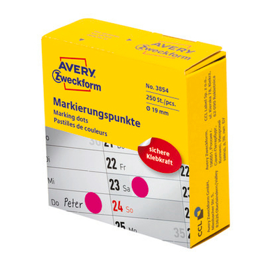 AVERY ZWECKFORM Markierungspunkte 19mm 3854 magenta, Spender 250 Stück