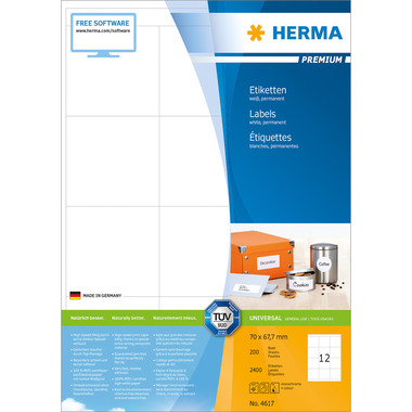 HERMA Etichette Premium 70×67,7mm 4617 bianco 2400 pezzi