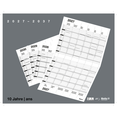 BIELLA 10-ann Cal.mural Wire-O 2027 878310000027U 1A/2P gris DE/FR 30x24cm
