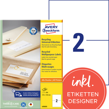 AVERY ZWECKFORM Etiketten 210x148mm LR3655 recycling 200 Stück