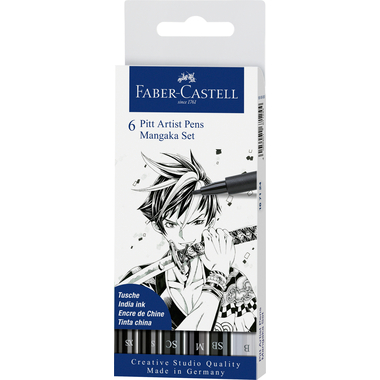 FABER-CASTELL Pitt Artist Pen Manga Mangaka 167124 nero 6 pezzi