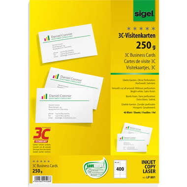 SIGEL Visitenkarten 85x55mm LP801 weiss, 250g 400 Stück