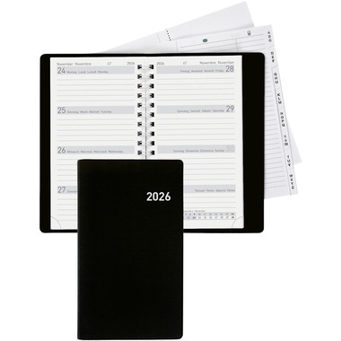 BIELLA Agenda Bruxelles Wire-O 2026 858773020026U 1S/2P noir ML 8.5x15.3cm