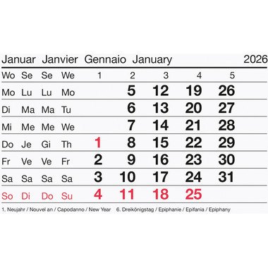 BIELLA Abreissblock Nr.12 2026 889012000026U 1M/1S mehrfarbig ML 11x7.7cm
