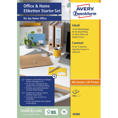 AVERY ZWECKFORM Etiketten Starter-Set 49300 ass., perm. 15 Blatt