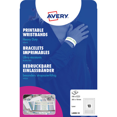 AVERY ZWECKFORM Bracelets de contrôle 265x18mm L400010 blanc 10 flls.