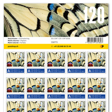 Timbres CHF 1.20 «Papillon», Feuille de 50 timbres