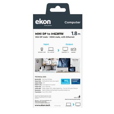 Câble HDMI avec Ethernet vers mini DisplayPort | Ekon