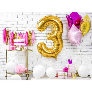PARTYDECO Folienballon Ziffer 3 86cm FB1M-3-019 gold