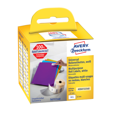 AVERY ZWECKFORM Universal-Etiketten 57x32mm ASS0722540 weiss, Rolle 500 Stück