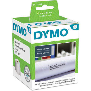 DYMO Etiquettes d'adresse 89x36mm S0722400 permanent 2 rl. à 260 pcs.