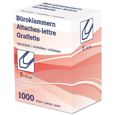 NEUTRAL Büroklammern Nr. 3 6212 28mm vernickelt 1000 Stk.