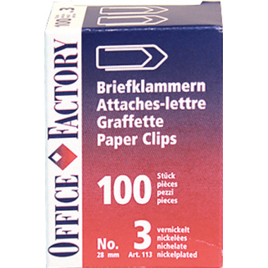 SMART OFFICE Trombones No.3 113 nickelées, 28mm 100 pcs.