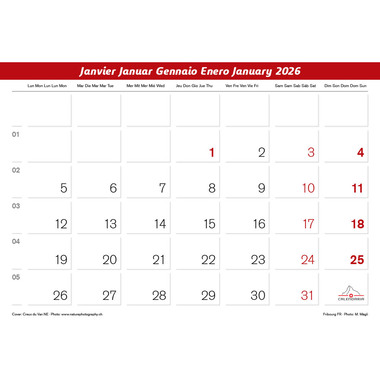 CALENDARIA Calendario 2026 9783036205175 Suisse Romande ML 31.5x23cm