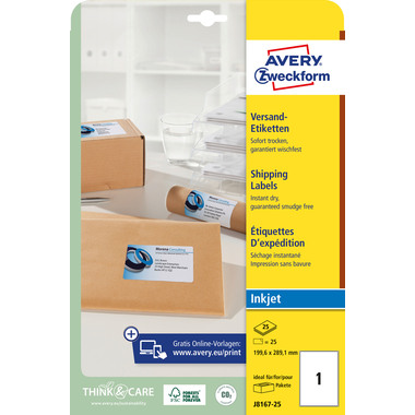AVERY ZWECKFORM Adressetiketten 199,6x289,1mm J8167-25 weiss 25 Stück