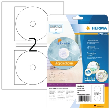 HERMA CD-Etiketten 116mm 5115 weiss 50 St./25 Blatt
