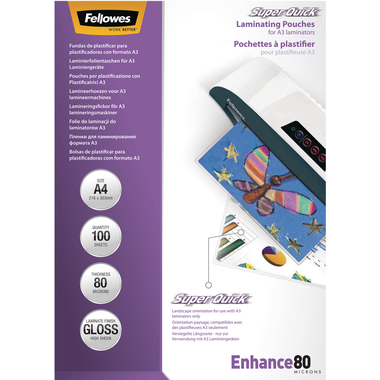 FELLOWES Pelicole per laminazione A4 5440001 lucido, 80my 100 pezzi