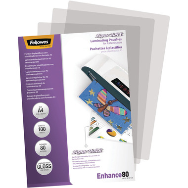 FELLOWES Pochettes à plastifier A4 5440001 brillant, 80my 100 pcs.
