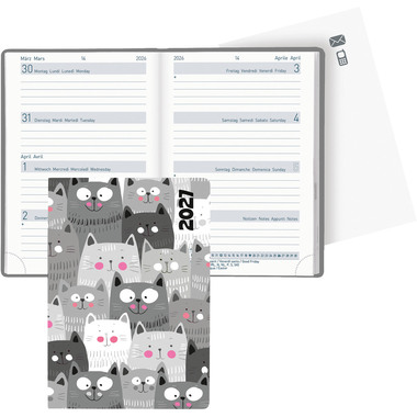 BIELLA Agenda Mittelformat 2027 822313780027U 1S/2P Cats ML 7.6x11cm