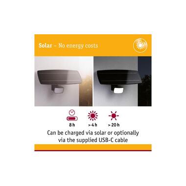 Paulmann Projecteur solaire Flotas avec détecteur de mouvement IP65 3000K 700 lm