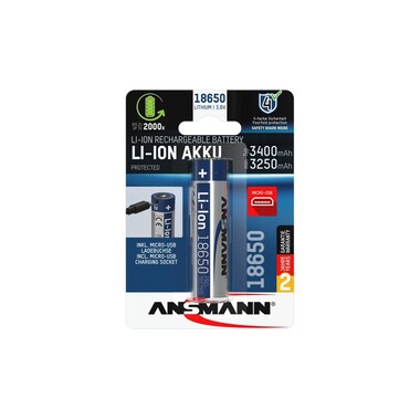 Ansmann Batteria Tipo 3400 Li-Ion 18650 con Micro-USB 3400 mAh, 1 pezzo