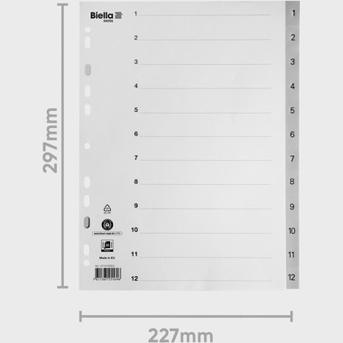 BIELLA Répertoires PP A4 47141200U gris 1-12