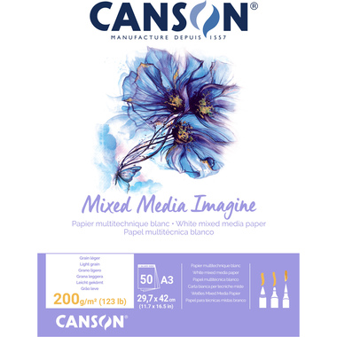 CANSON Mixed Media Imagine A3 200006007 weiss, 200g 50 Blatt
