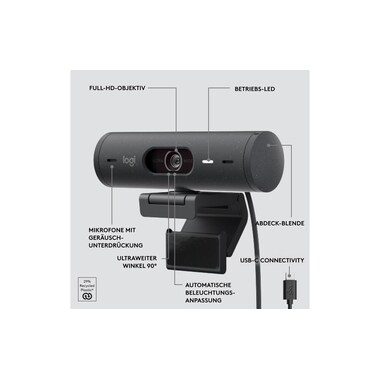 Logitech Webcam Brio 500 Grafite