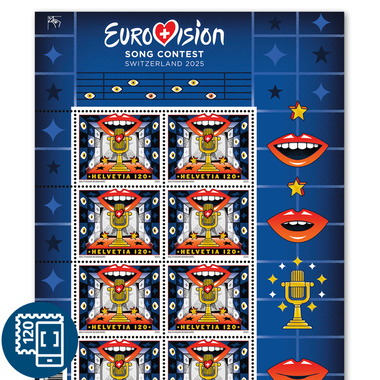 Briefmarken CHF 1.20 «Eurovision Song Contest 2025», Kleinbogen mit 10 Marken Bogen «Eurovision Song Contest 2025», selbstklebend, ungestempelt