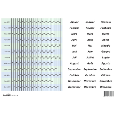 BEREC Date strip set 2026 DS 05/26 autoadesivo 5 giorni/settimana