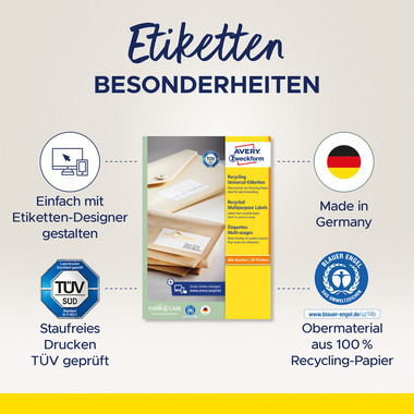 AVERY ZWECKFORM Etiketten 210x148mm LR3655 recycling 200 Stück