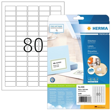 HERMA Etichette PREMIUM 35.6x16.9mm 4336 bianco,perm. 2000 pz./25 fogli