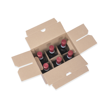 Flaschenverpackung mit Einlage & Grifflöcher für 6x 0.75l Flaschen mit Flaschenhöhe 300mm & Ø75mm