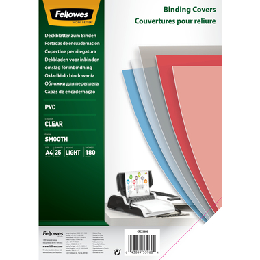 FELLOWES Couverture pour app.reliure A4 5380001 transparent, 180my 25 pcs.