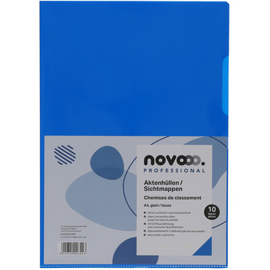 NOVOOO Pro Sichtmappen 140my A4 400197666 blau glatt 10 Stück