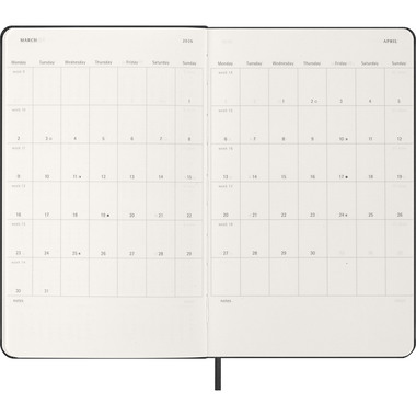 MOLESKINE Agenda Classic Large 2026 DHB12WN3Y26 1W/1S schwarz HC 13x21cm