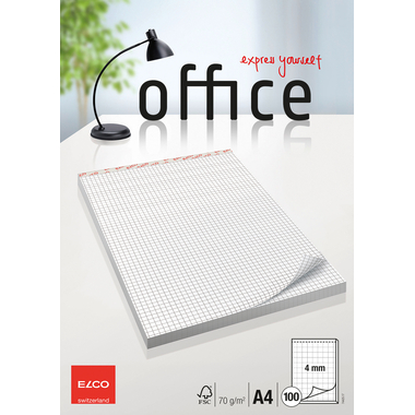 ELCO Bloc-notes quadrillé 4mm A4 74425.17 blanc, 70gm2 100 flls.