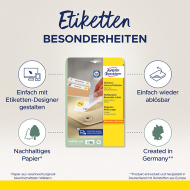 AVERY ZWECKFORM Etichette universale 525x212mm L6027REV-25 bianco 30 fogli