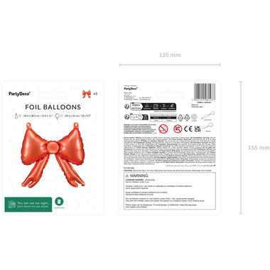 PARTYDECO Folienballons 25.5x25cm FB269-007 Schleifenform, rot 5 Stück