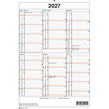 SIMPLEX Wandkalender 2027 4032040.27 6M/1S rot/weiss DE/FR A4 hoch