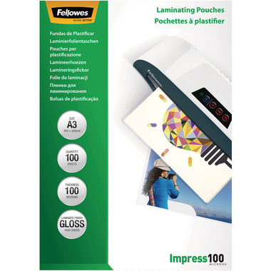 FELLOWES Laminiertasche A3 5351205 glanz, 100my 100 Stk