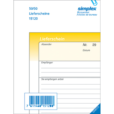 SIMPLEX Lieferscheine D A6 15120D gelb/weiss 50x2 Blatt