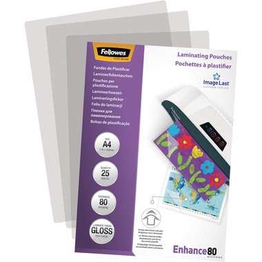 FELLOWES Laminiertasche A4 5396205 glanz, 80my 25 Stk