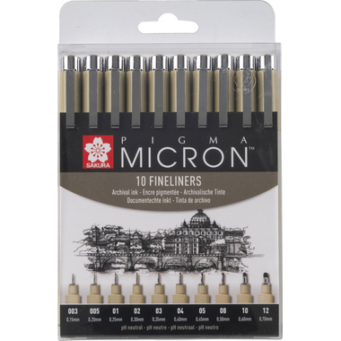 SAKURA Pigma Micron Set POXSDK10A 0,15-0,70mm 10 Stück