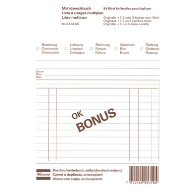 FAVORIT Livre usage multi. OK BONUS A5 8313 OK papier autocopiant 84 flls.