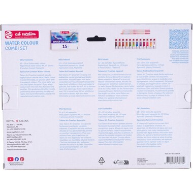 TALENS Aquarell Combi Set 12x12ml 9022094M Farbe, Pinsel, Papier