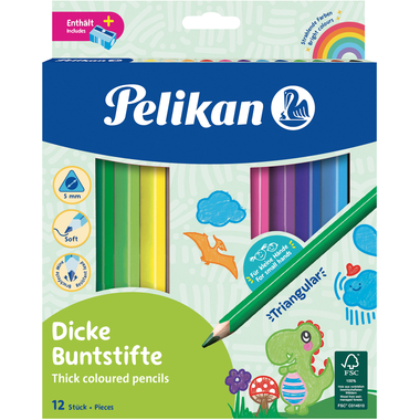 PELIKAN Buntstifte Jumbo dreikant 700160 12 Farben inkl. Spitzer